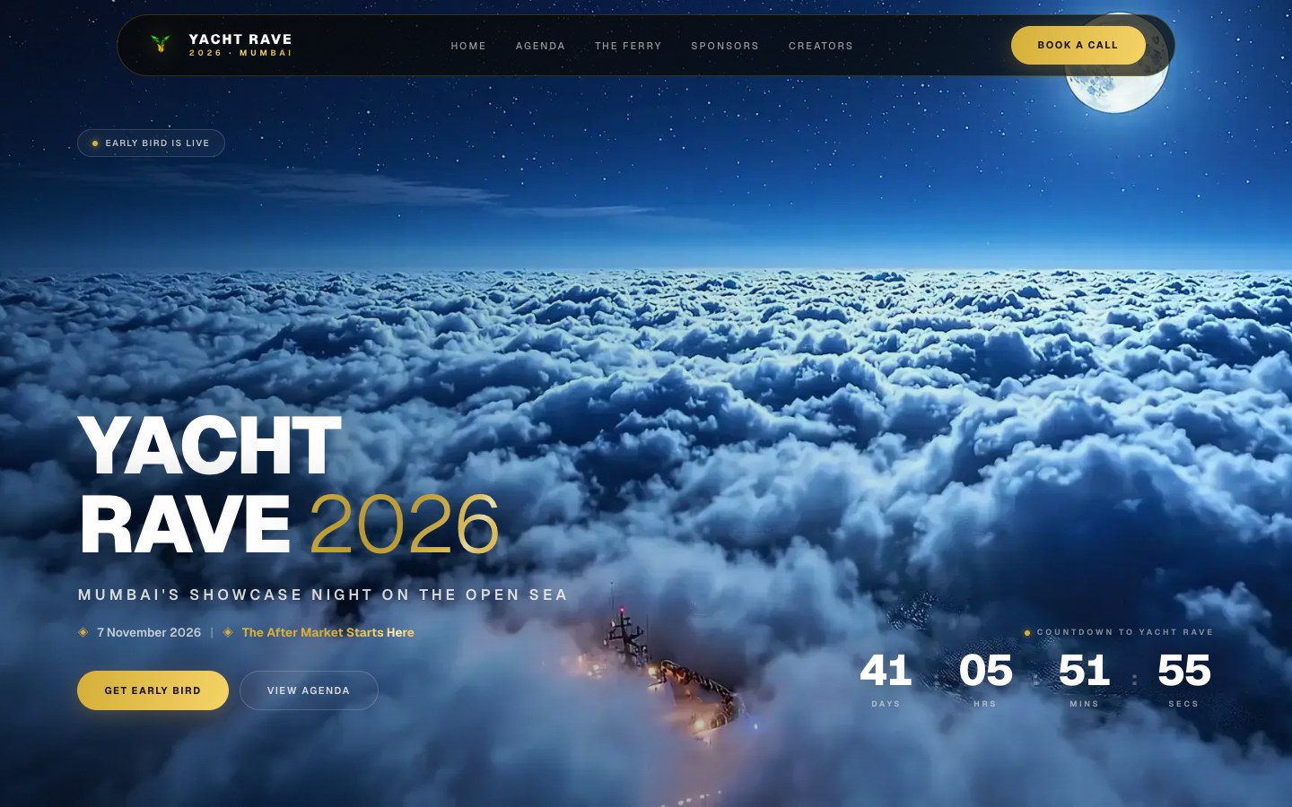 Yacht Rave event website with its Mumbai yacht-party hero