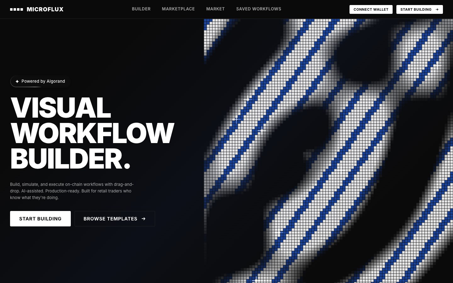 MICROFLUX-X1 live visual workflow builder landing page
